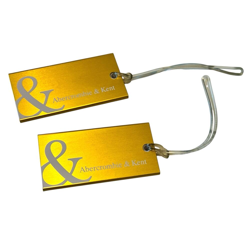 Abercrombie & Kent Set of 2 Gold Metallic Luggage Tags Label ID for Travel Bag